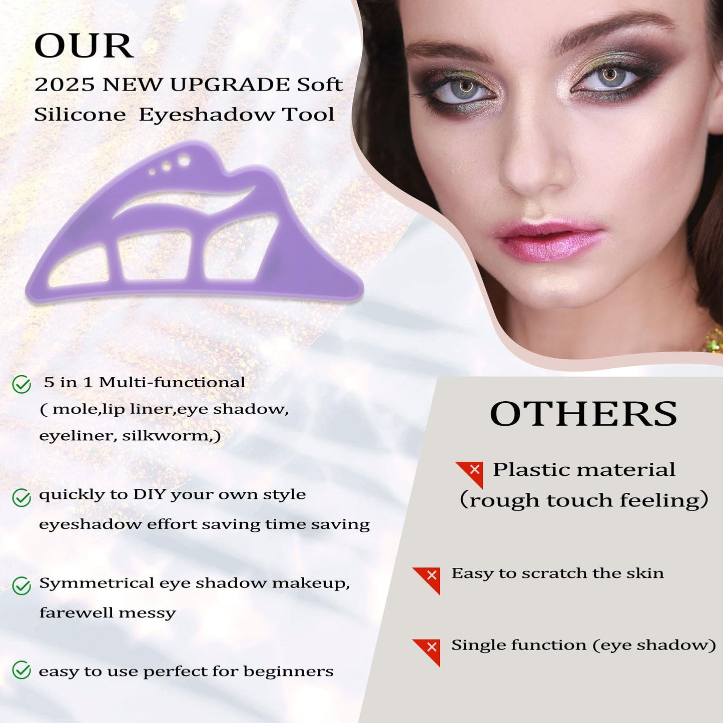 NFAMRZCAR 2PC Eyeshadow Stencil 5 in 1 Silicone Eyeshadow Tool,Reusable Eye Makeup Aid Stencils,Eye Makeup Aid, for Make Up Beginners&Women (Purple)