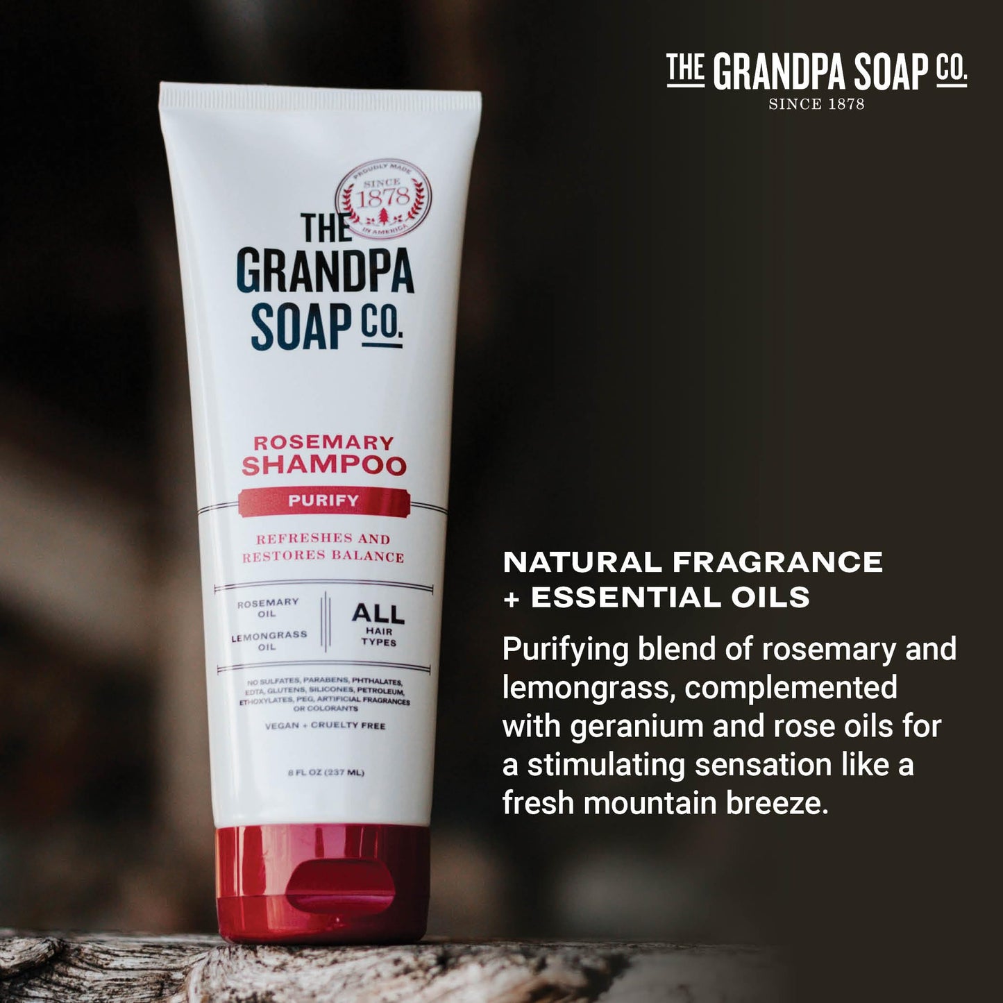 The Grandpa Soap Company Shampoo - Purifying With Rosemary and Lemongrass Oils, Leaves Scalp and Hair Feeling Clean and Fresh, All Hair Types, Vegan