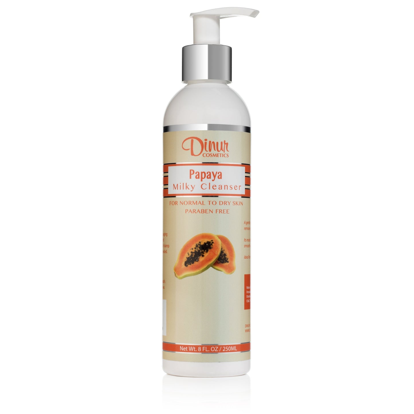 Dinur Cosmetics Papaya Milky Cleanser Nourishing & Gentle Facial Removes Dirt Makeup Ideal for Normal to Dry Skin Soft Suple & Radiant Skin 8 fl. oz