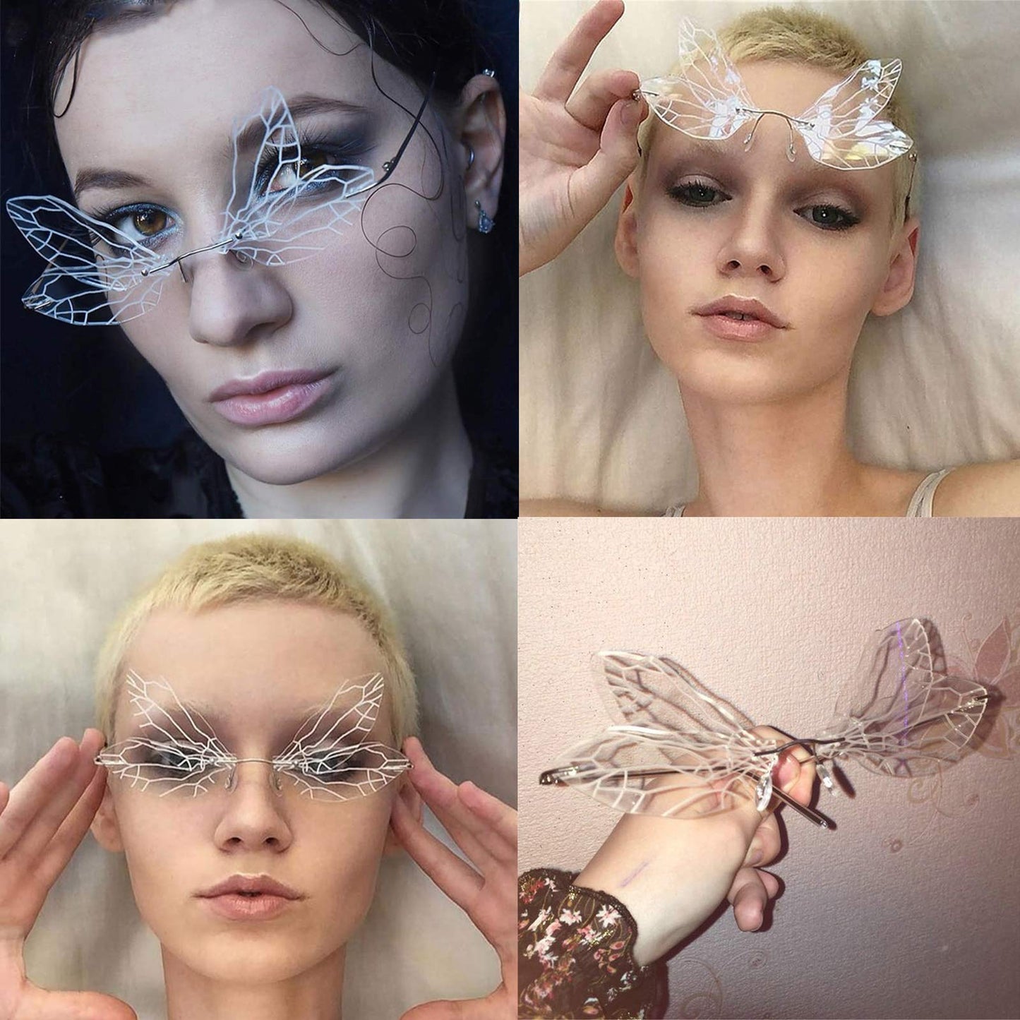 Fashion Rimless Dragonfly Wing Sunglasses Women Vintage Clear Ocean Lens Eyewear Men Pink Yellow Sun Glasses Shades UV400 (white)