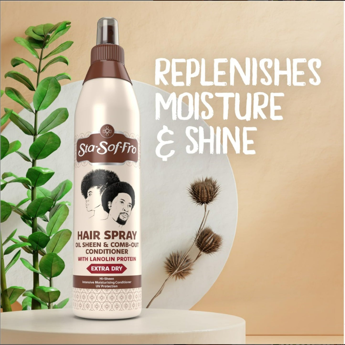SoftSheen-Carson Sta-Sof-Fro Hair & Scalp Spray Comb Out Conditioner with Lanolin, Extra Dry, 8 fl oz, Brown