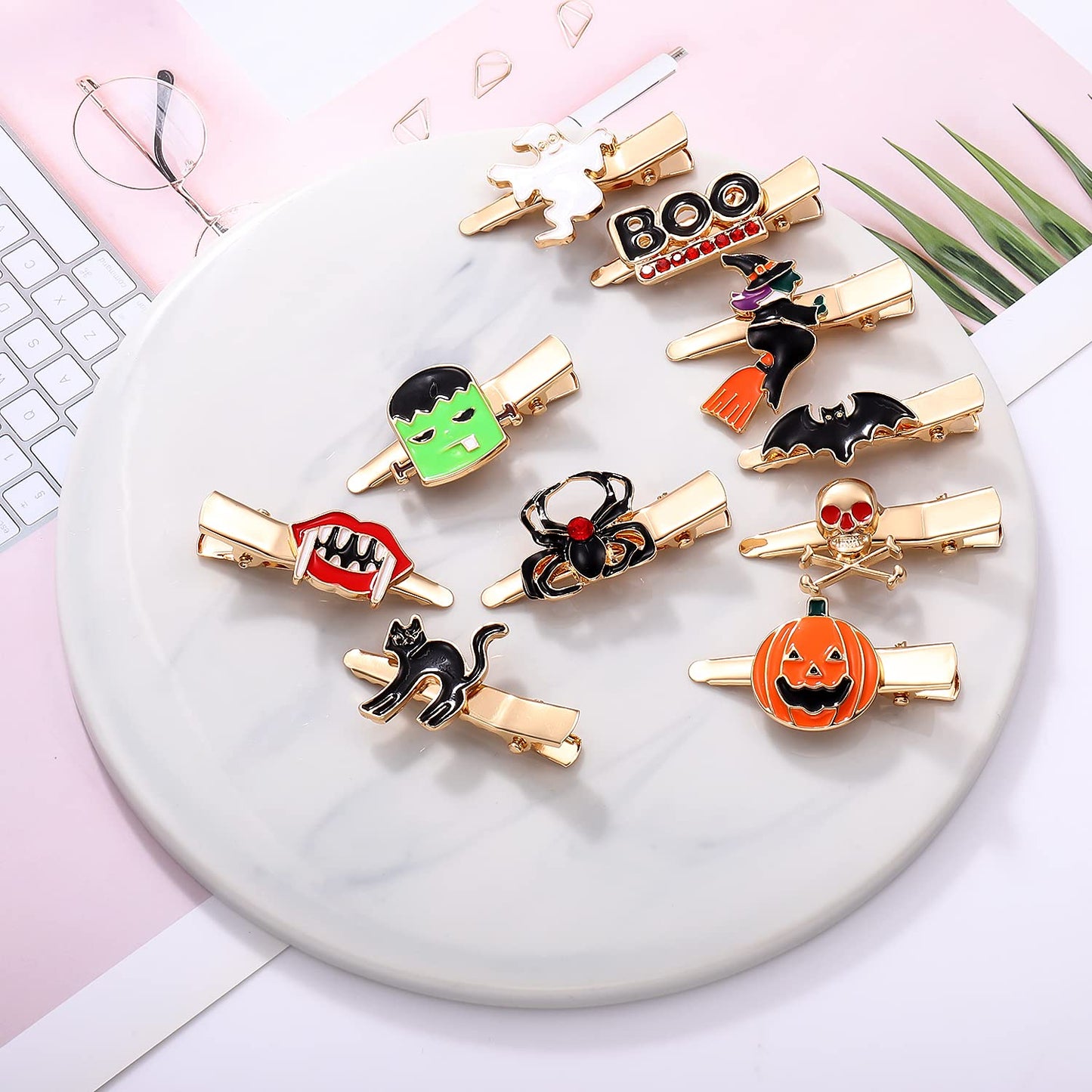 10PCS Halloween Hair Clips for Women Cute Spider Pumpkin Ghost Cat Duckbill Hairpins Small Gothic Alligator Clips Halloween Costume Party Hair