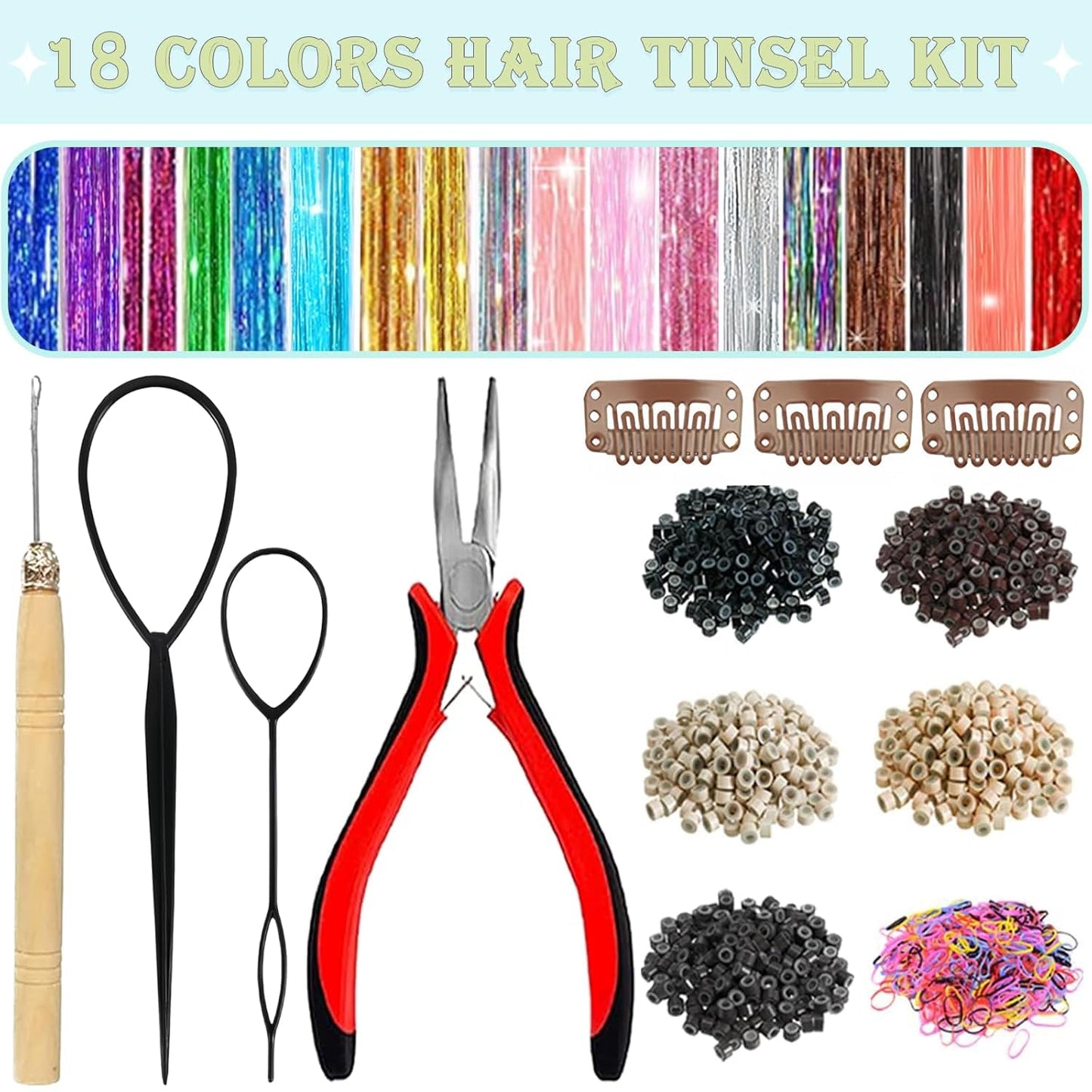 Clip in Hair Tinsel 12 Pcs Hair Tinsel Kit for Girls 22 Inch Glitter Colorful Heat Resistant Party Festival Hair Accessories for Women Beauty and Personal Care LEDIZE