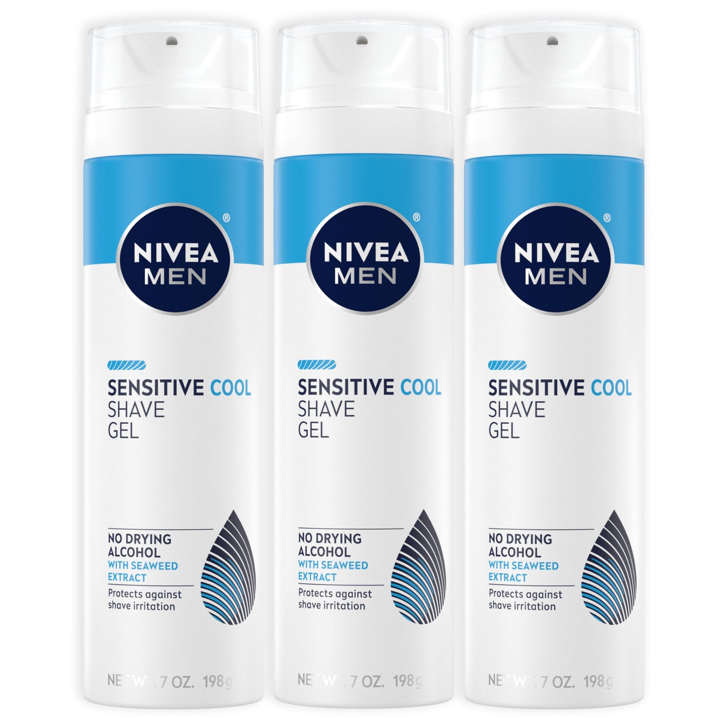 NIVEA MEN Sensitive Cooling Shave Gel with Chamomile and Seaweed Extracts, 3 Pack of 7 Oz Cans