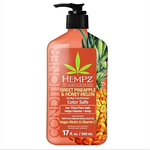 Hempz Biotin Conditioner - Sweet Pineapple & Honey Melon - For Thin/Fine Hair Growth & Strengthening of Dry, Damaged and Color Treated Hair