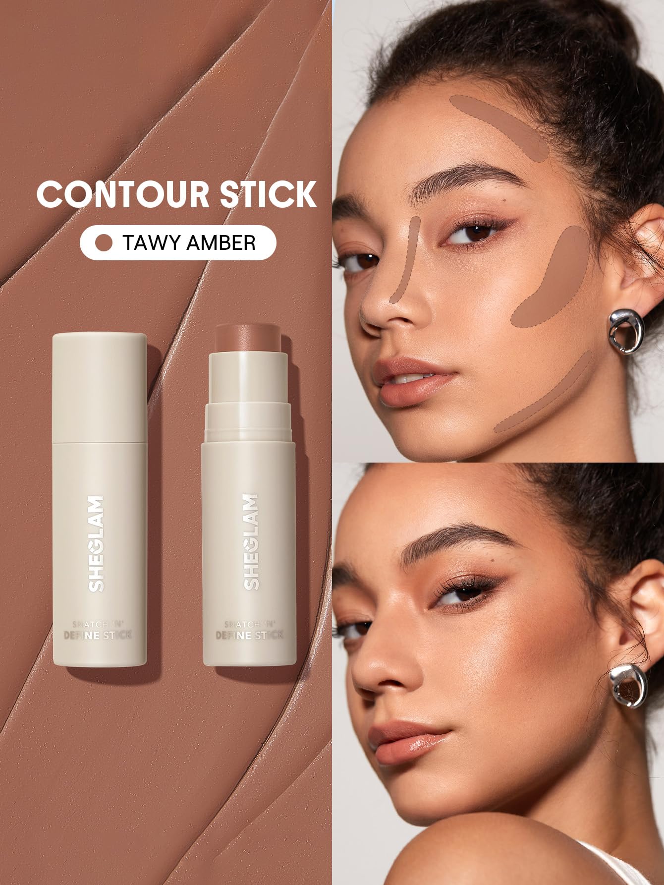 SHEGLAM Snatch 'n' Define Cream Contour Stick Long Lasting Highly Pigmented Sweat Proof Face Bronzer Makeup -Tawny Amber