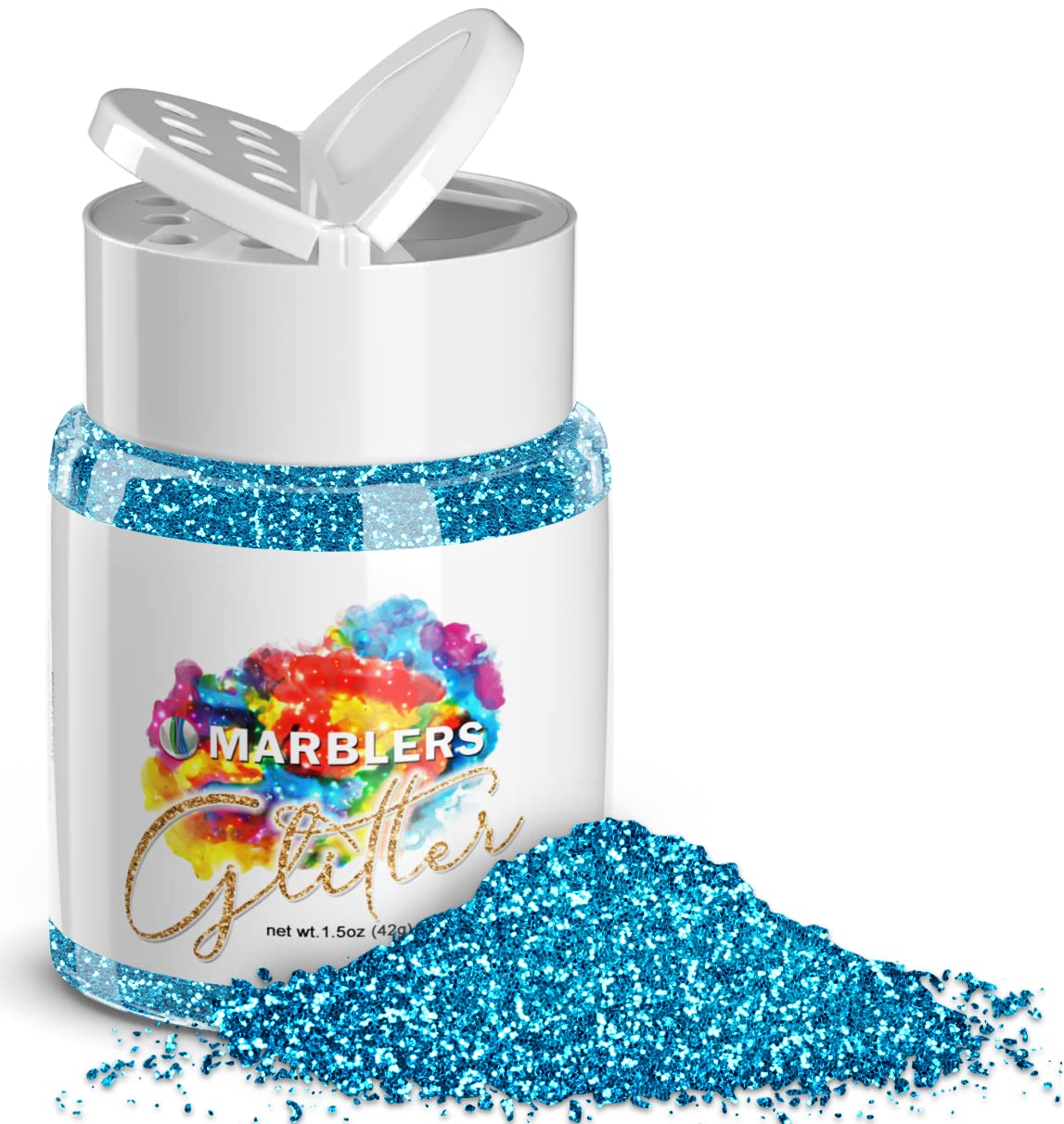 MARBLERS Twinkle Glitter [Aqua Blue] 1.5oz (42g) | Fine | Non-Toxic, Vegan, Cruelty-Free | Face, Body, Eyeshadow, Hair, Festival, Party Makeup | Nail