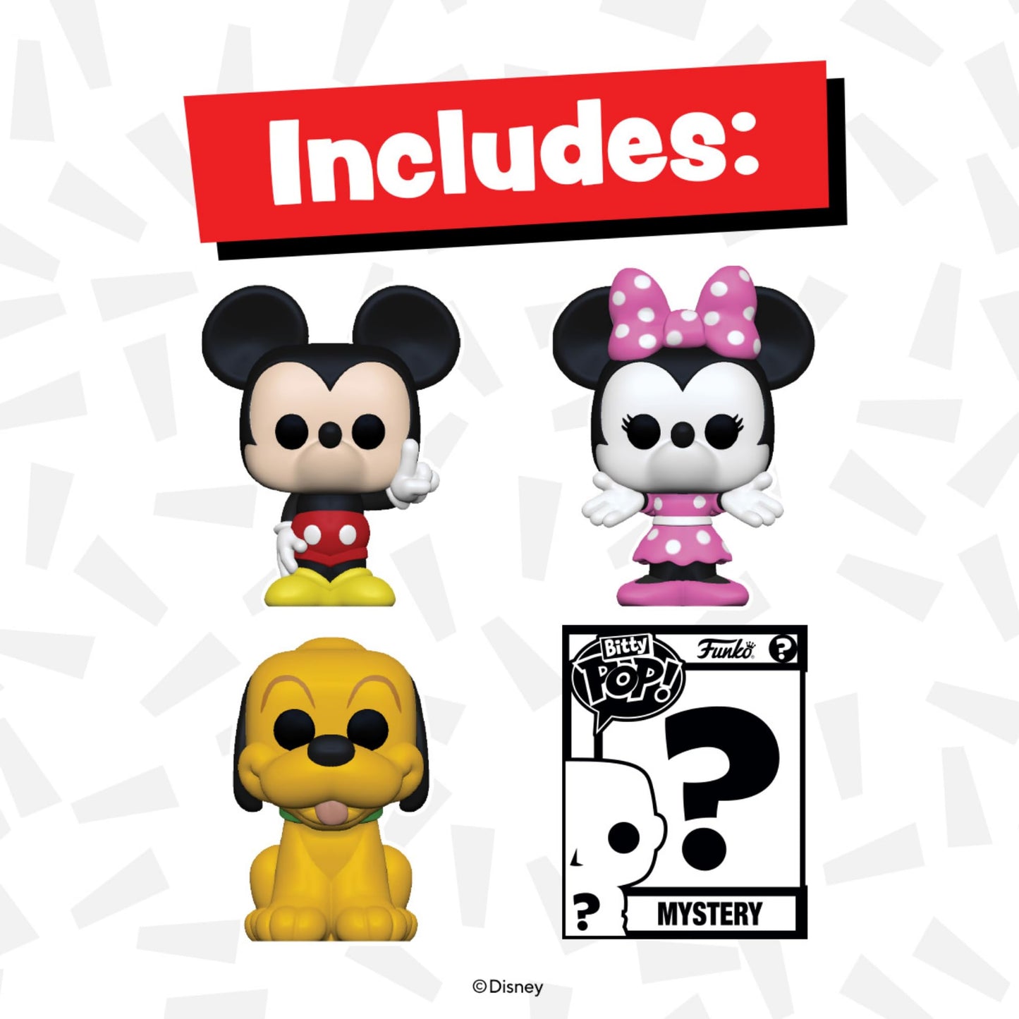 Funko Bitty POP! Disney - Mickey, 4-Pack - Mickey Mouse, Minnie Mouse (Pink Dress), Pluto and A Surprise Mystery Mini Figure - 0.9 Inch (2.2 Cm)…