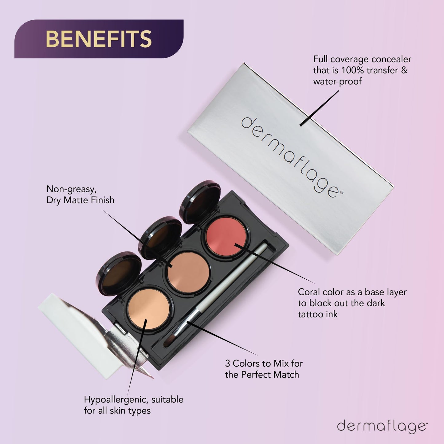 Dermaflage Tattoo Cover Up Makeup (Light) - Bruise Full Coverage Concealer - Full Coverage Waterproof Concealer for Bruise, Scar & Acne - Smudge Proof