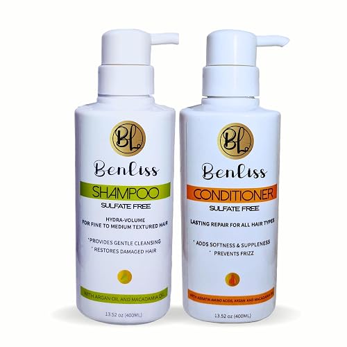 Benliss Shampoo and Conditioner Set With Argan and Macadamia Oil- Sulfate Free - For Straight, Curly, Frizzy, Dry - Hair Repair for Damaged Hair