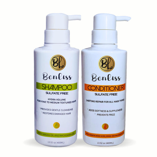 Benliss Shampoo and Conditioner Set With Argan and Macadamia Oil- Sulfate Free - For Straight, Curly, Frizzy, Dry - Hair Repair for Damaged Hair