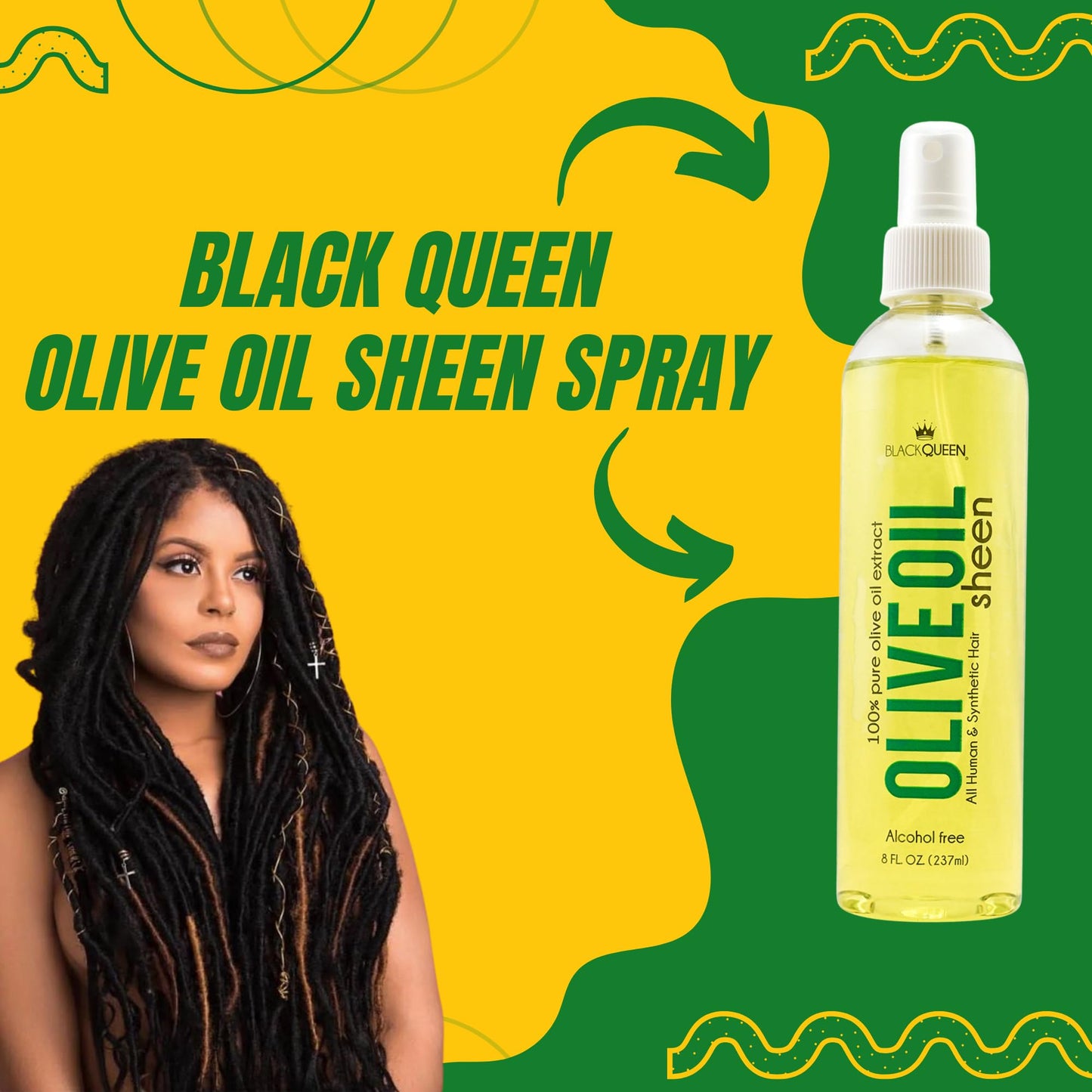 Black Queen® Olive Oil Moisturizing Spray for Locs, Braids, 4C Hair & Twists - Lightweight Hair Oil for Protective Styles - Shine, Frizz Control