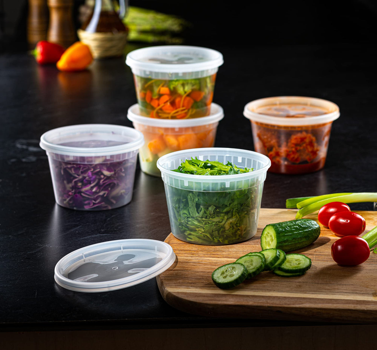 Pantry Value [16 oz. - 48 Count Plastic Food Storage Deli Containers with Lids, Disposable Containers With Lids - Perfect for Storing Soups, Sauces…