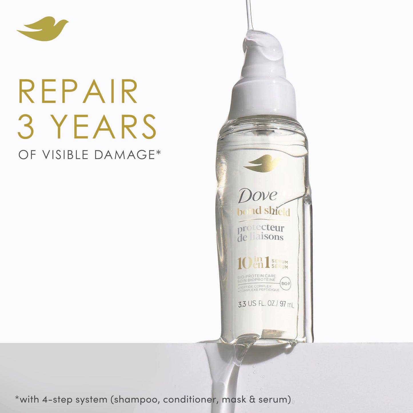 Dove Serum Bond Strength for Chemically Damaged Hair with Bio-Protein Care Technology and Peptide Complex 3.3 Fl Oz