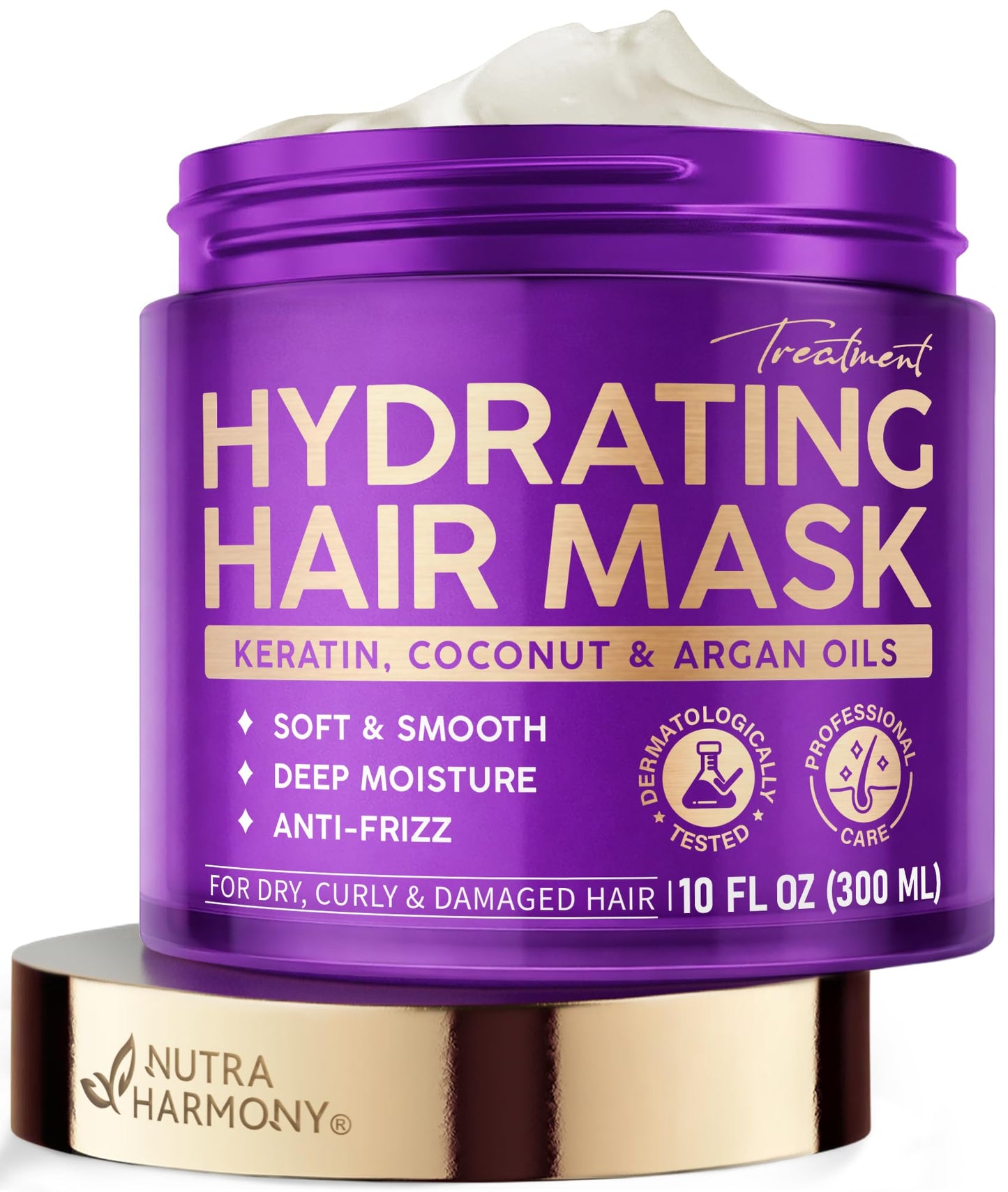 Hydrating Hair Mask - Deep Conditioning Treatment for Dry, Frizzy & Damaged Hair - Keratin Mask with Coconut & Argan Oils, Collagen & Wheat Protein Beauty and Personal Care NUTRAHARMONY
