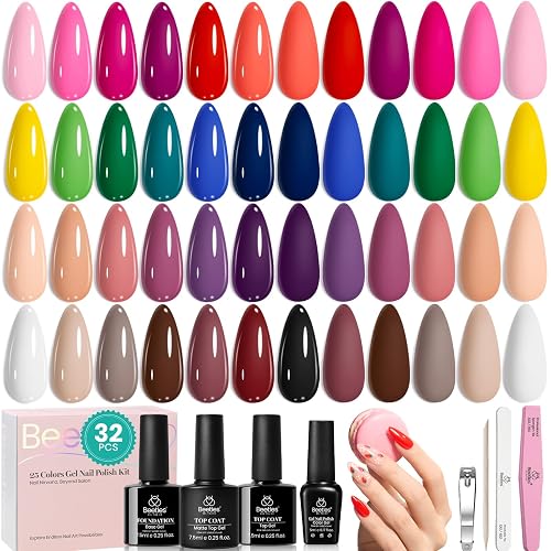 Beetles Summer Gel Polish Kit - Chic Outfits Collection 25 Colors Polish Set, Brown Purple Nude Red Black Color Gel Nails with 3Pcs Base Top Coat Soak Beauty & Personal Care beetles Gel Polish