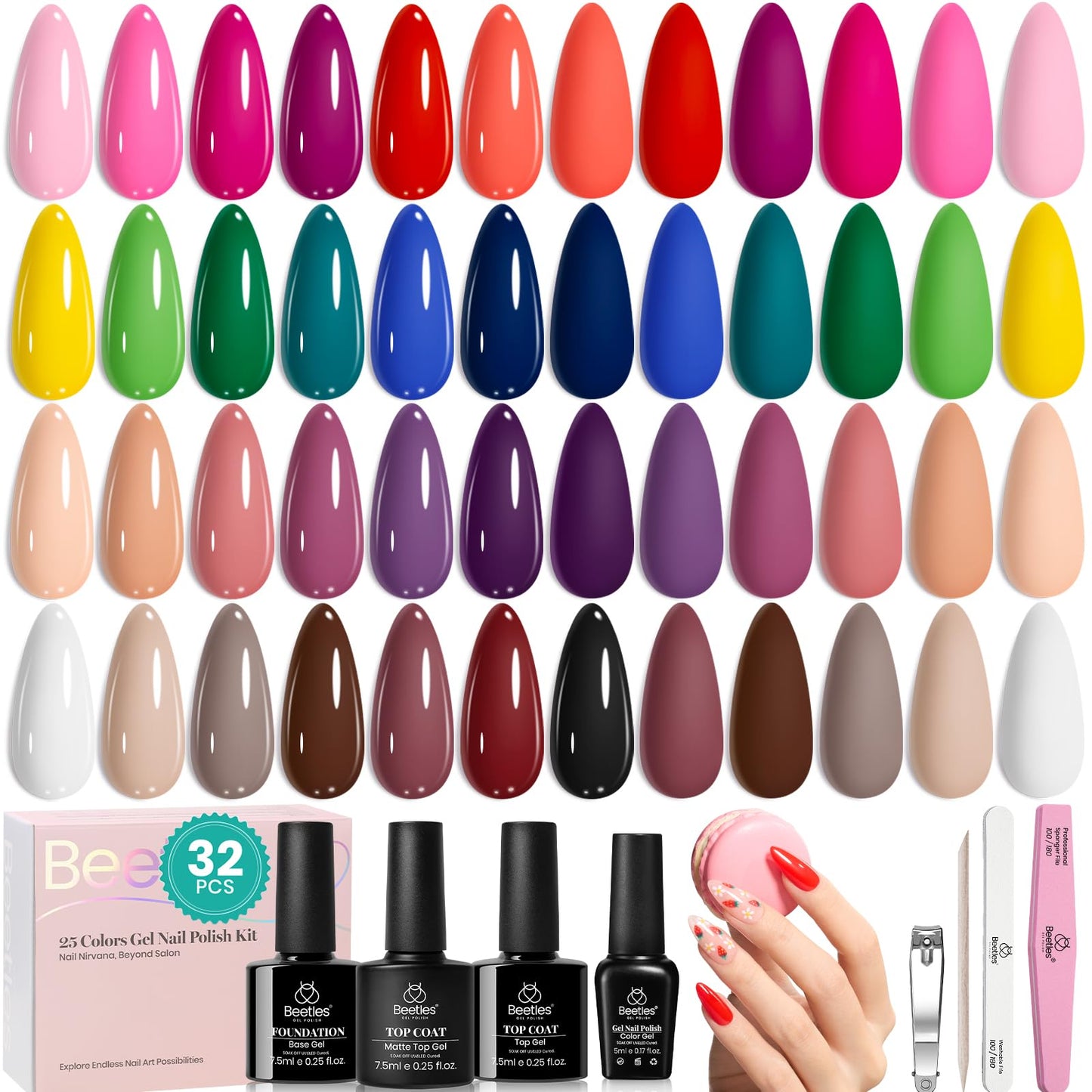 Beetles Summer Gel Polish Kit - Chic Outfits Collection 25 Colors Polish Set, Brown Purple Nude Red Black Color Gel Nails with 3Pcs Base Top Coat Soak Beauty & Personal Care beetles Gel Polish