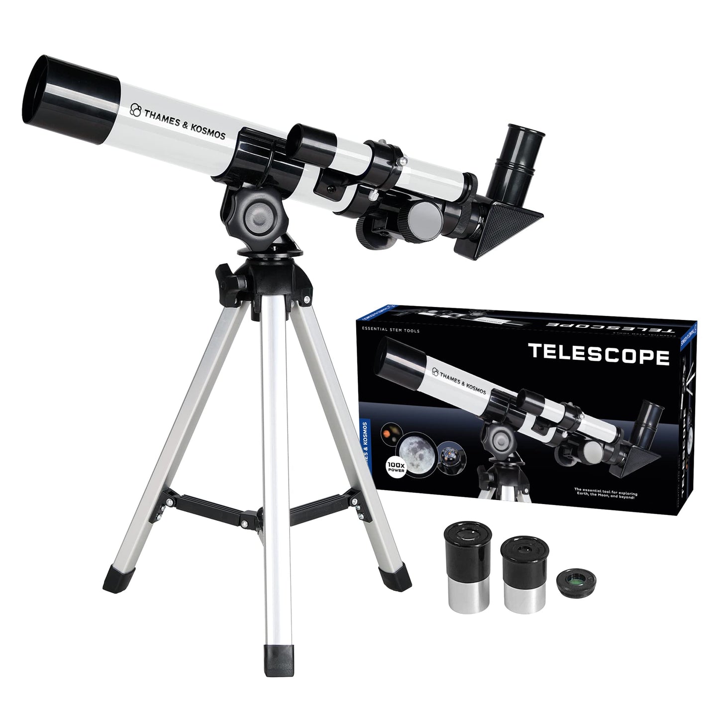 Thames & Kosmos Telescope – Kids Refractor with 100x Magnification & Built-In Compass, STEM Science Tool for Astronomical & Terrestrial Viewing