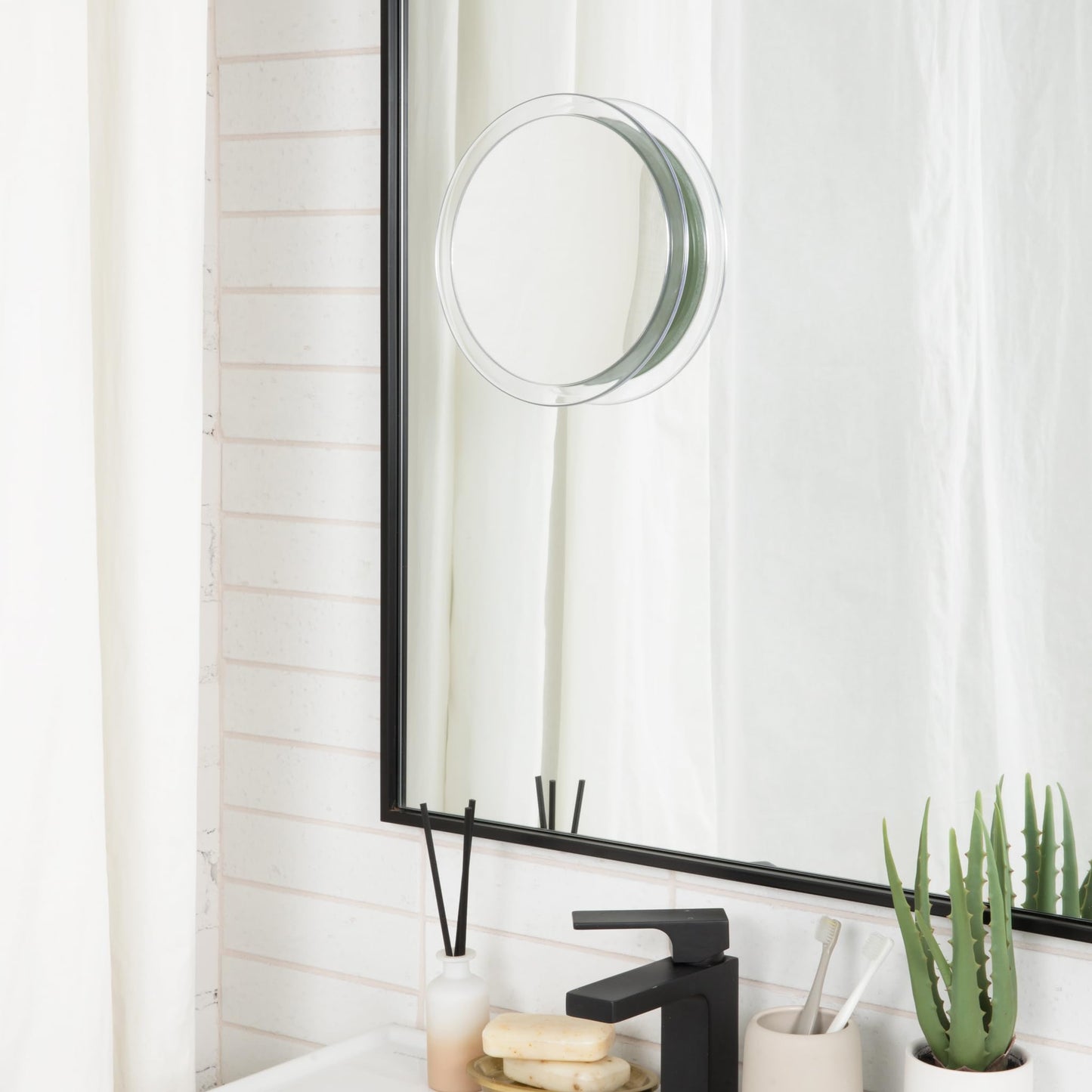 Jerdon Portable Travel Makeup Mirror - 9” Diameter Frame with 5X Magnification - Suction Cups Allow Wall Mounting - Travel Case Included - Model JSC5