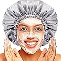 Shower cap for women,Luxury Silk Lined Shower Cap, Machine Washable, Adjustable Size & Reusable,Large Satin Shower Cap for all hair-gray