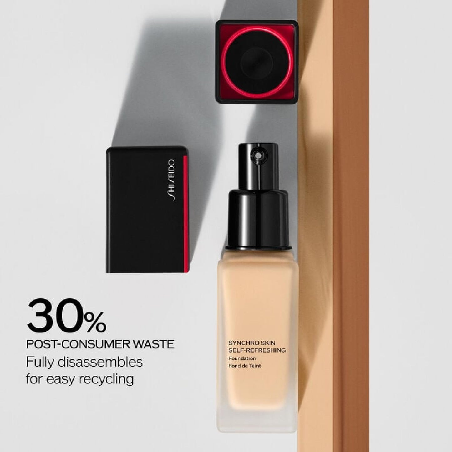 Shiseido Synchro Skin Self-Refreshing Foundation SPF 30, Linen 220 - Medium-to-Full Buildable Coverage - Natural Finish, 24-Hour Wear - Water Resistant & Non-Comedogenic - 30 mL