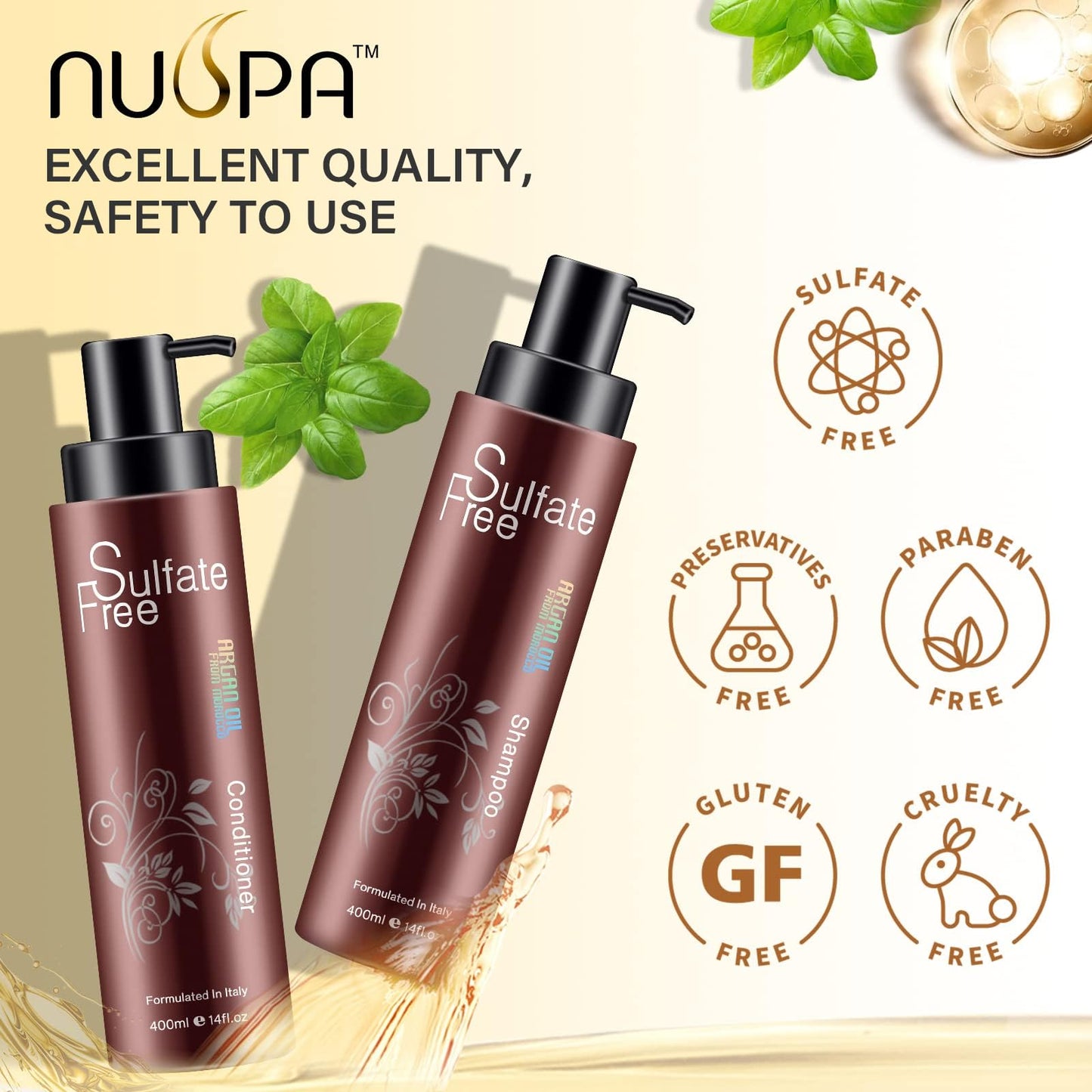 Natural Organic Sulfate Free Moroccan Argan Oil Shampoo and Conditioner Set - Color Safe Treatment, UV Protection, Intense Moisturizing For Dry
