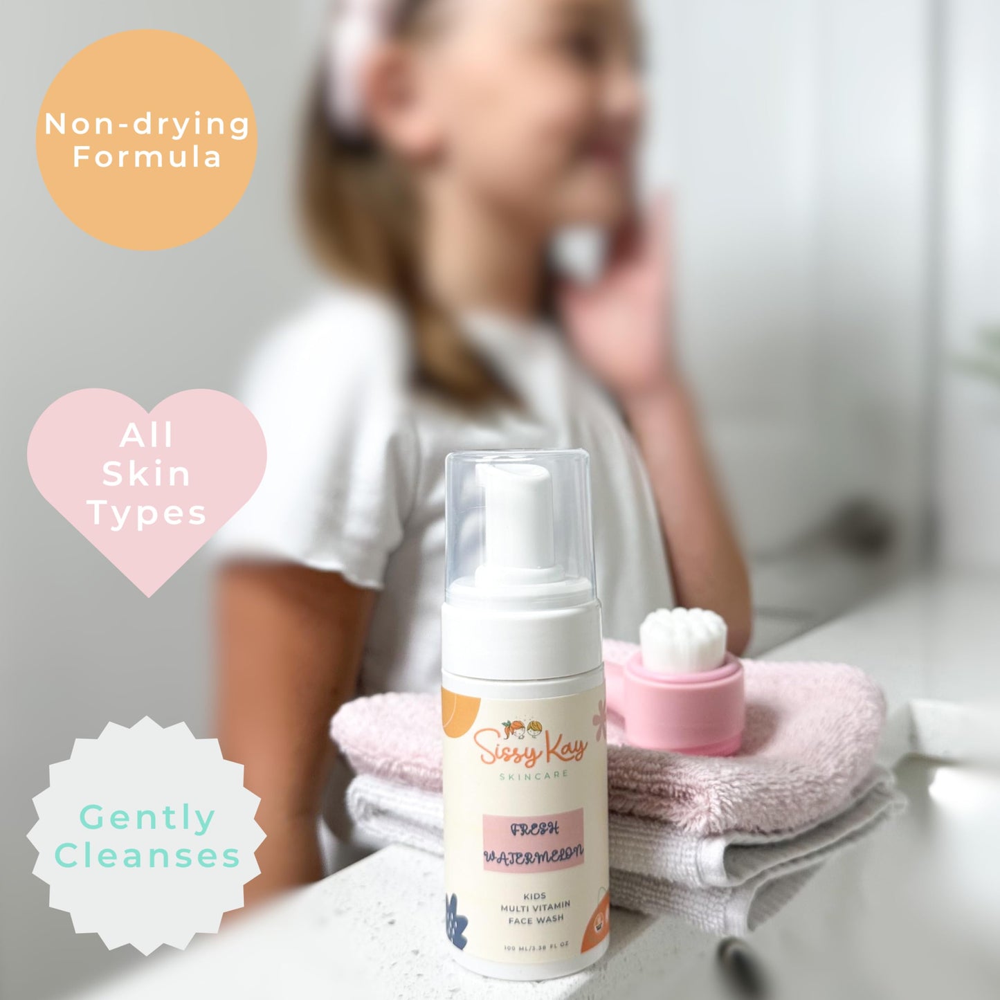 Sissy Kay Kids Face Wash - Foaming Face Wash For Kids - Gentle Skin Care - Natural Face Cleanser With Vitamin C & Vitamin E - For Girls and Boys