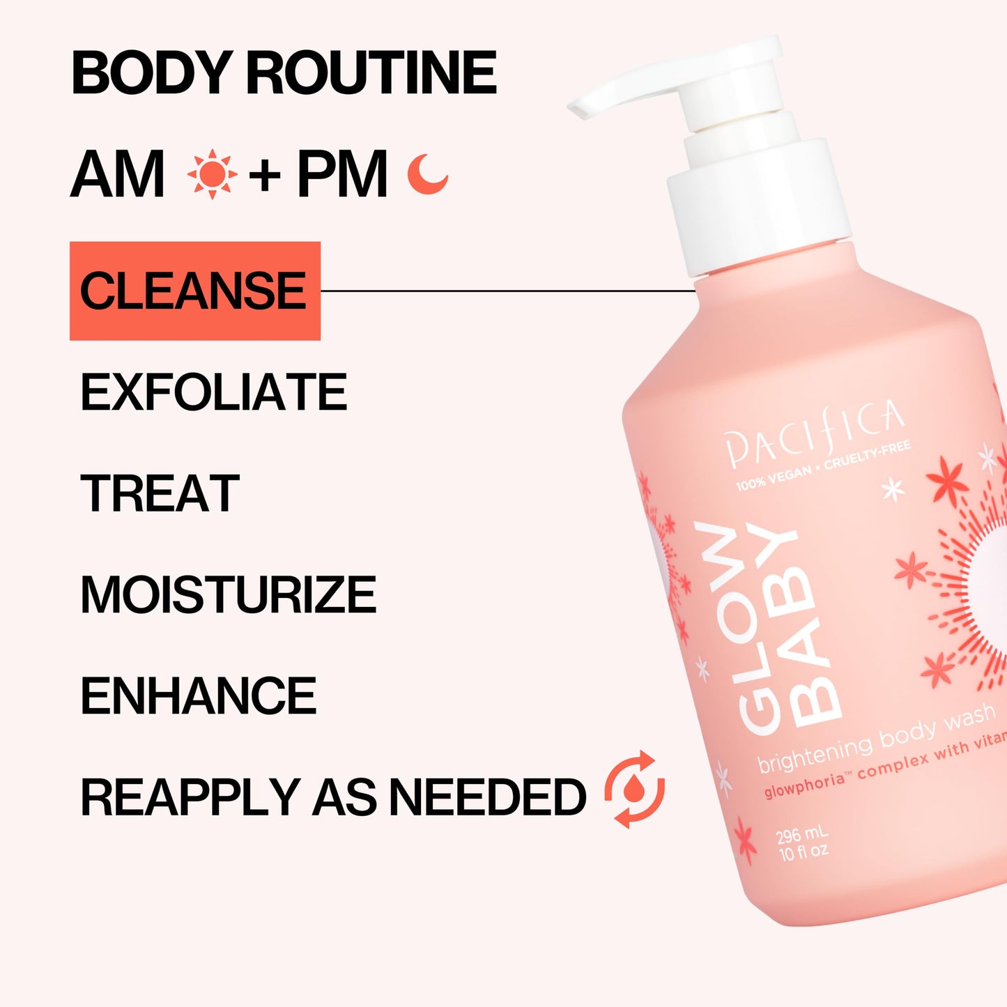 Pacifica Glow Baby Brightening Body Wash - Vitamin C & AHA Exfoliating Body Wash for Glowing Skin, Moisturizing Daily Shower Gel for Dull Dry Skin