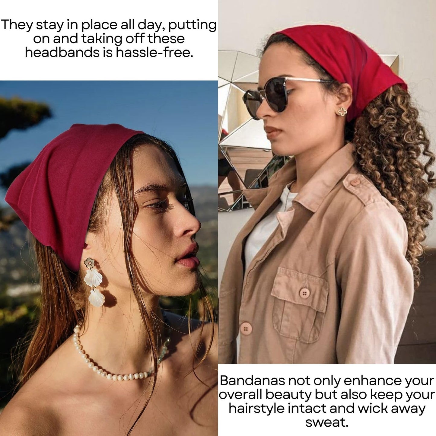WOVOWOVO 8 Pcs Hair Scarf Headband for Women Girls Non Slip Elastic Boho Triangle Head Scarf Bandana (Adequately Nice) Beauty and Personal Care WOVOWOVO