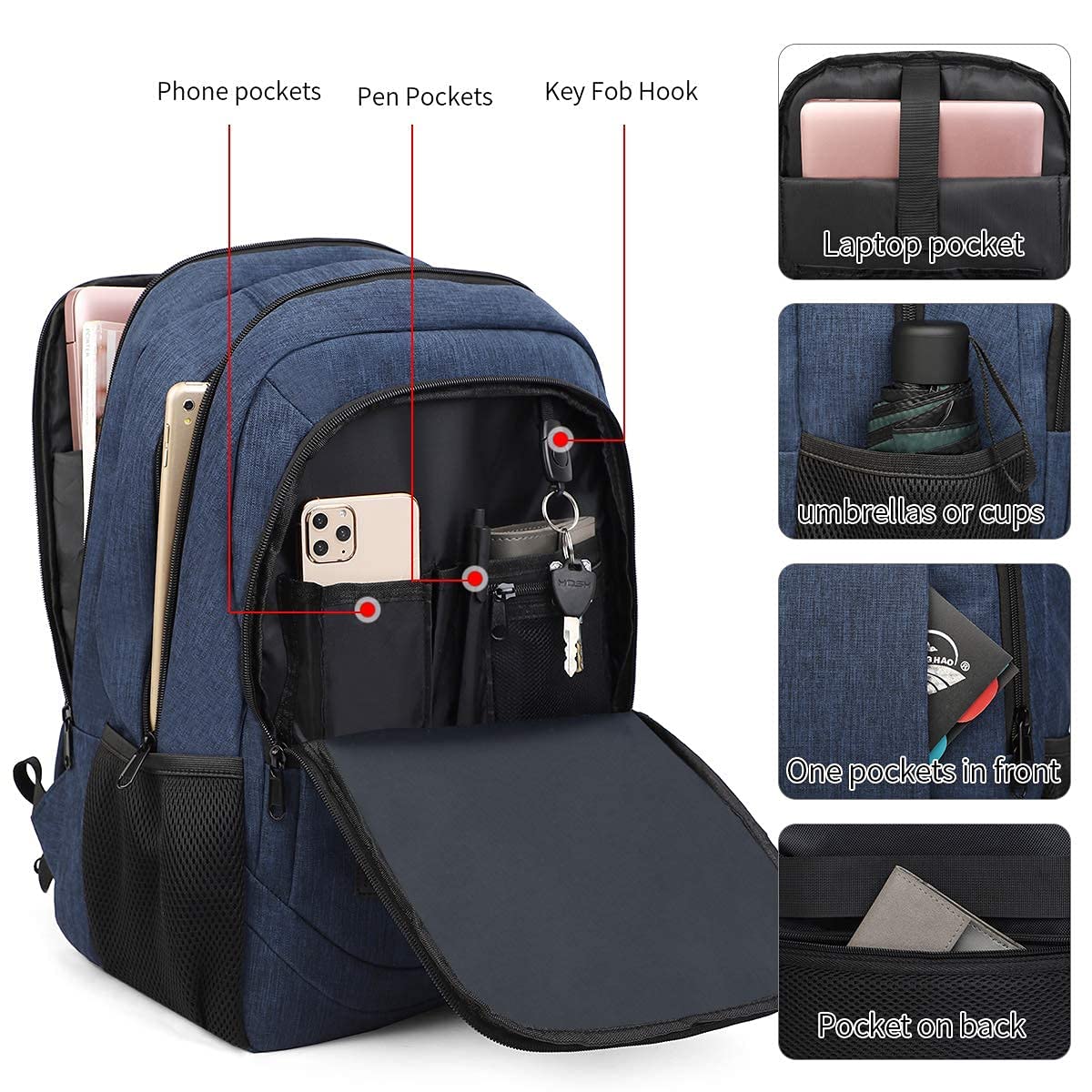 Monsdle Travel Laptop Backpack Anti Theft Backpacks with USB Charging Port, Business Work Bag 15.6 Inch College Computer for Men Women, Blue