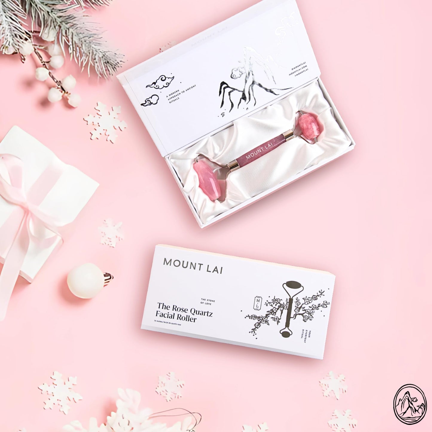 Mount Lai De-Puffing Rose Quartz Facial Roller - The Stone of Love, Certified Rose Quartz Face Roller for Anti-Aging, Soothing & Radiant Skin, Facial
