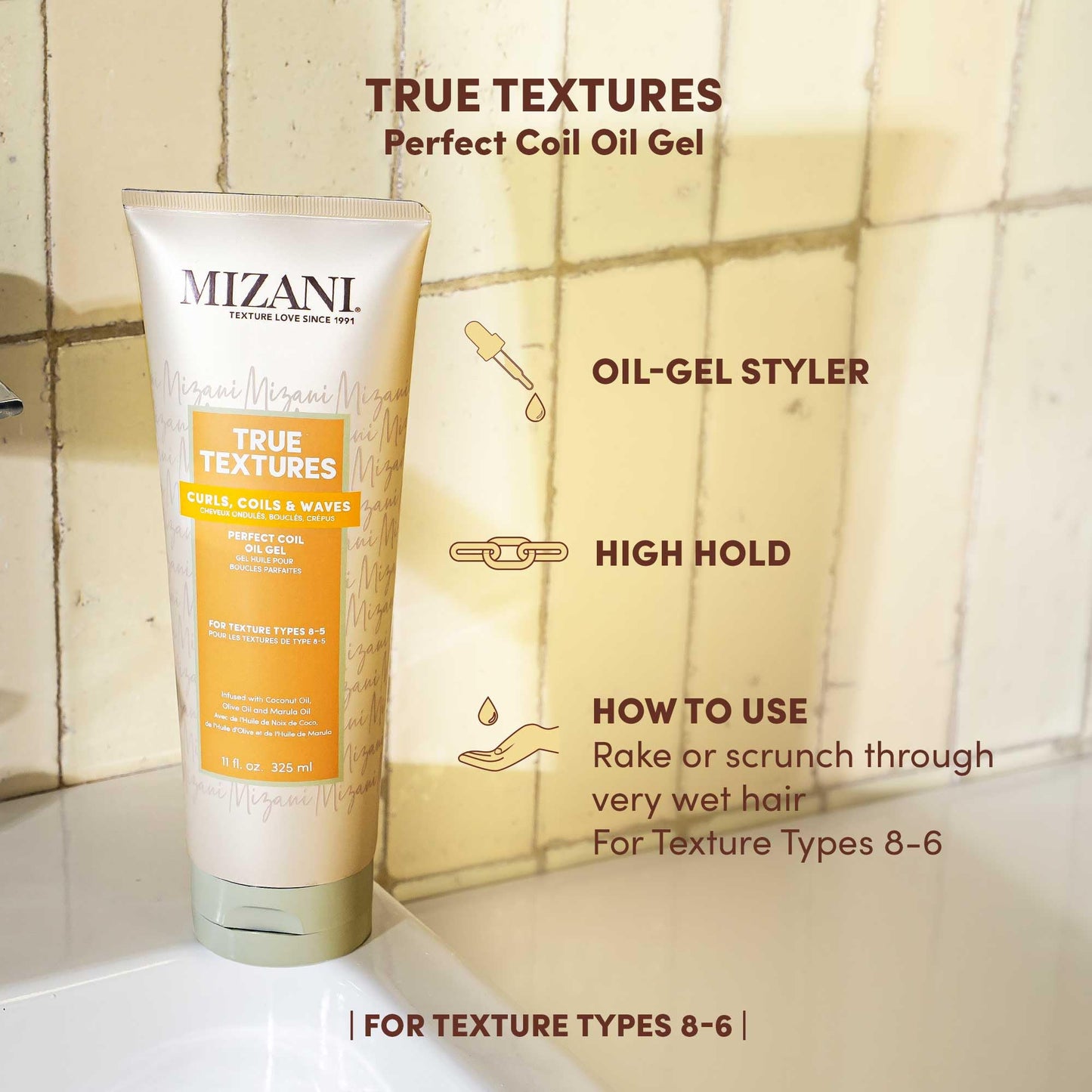 Mizani True Textures Perfect Coil Oil Gel - Curly Hair Gel for Wash and Go Styles, with Olive & Coconut Oil, Anti Frizz, Silicone-Free, No Drying