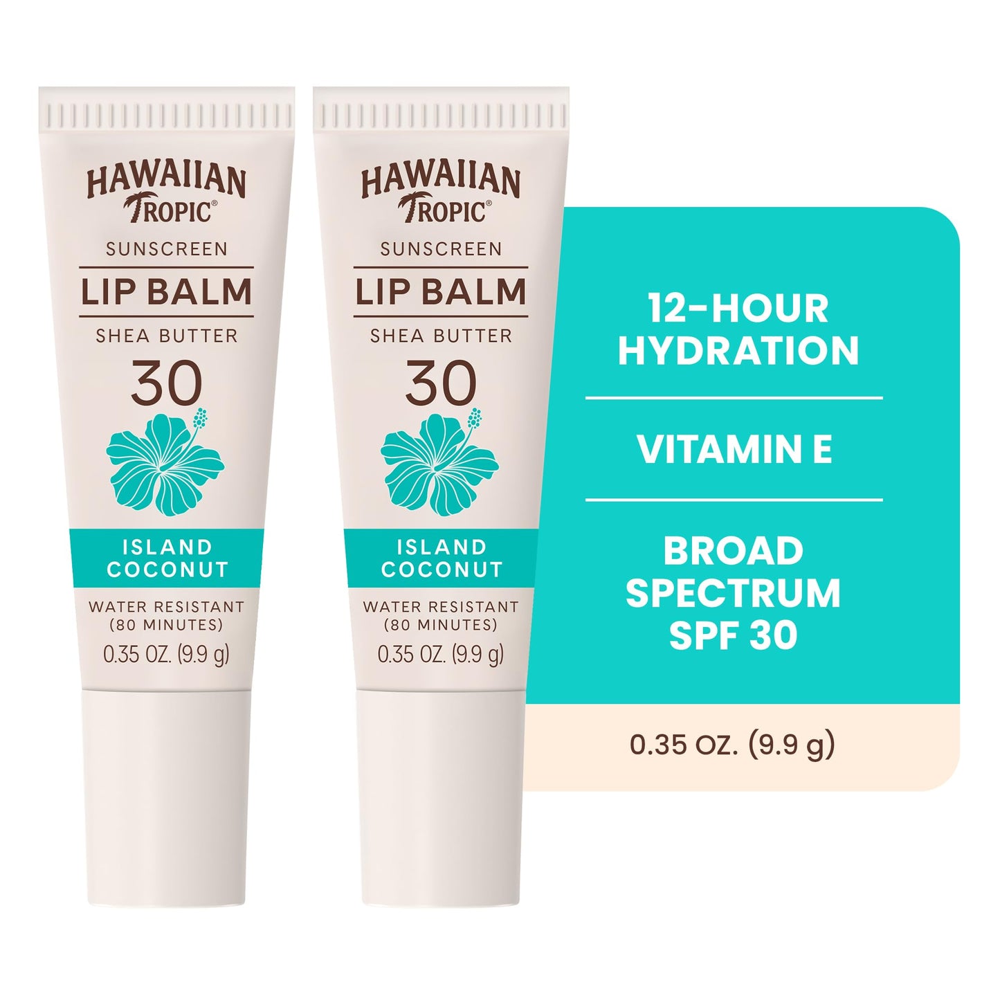 Hawaiian Tropic Lip Balm, Island Coconut, SPF 30, 0.35oz each, Twin Pack