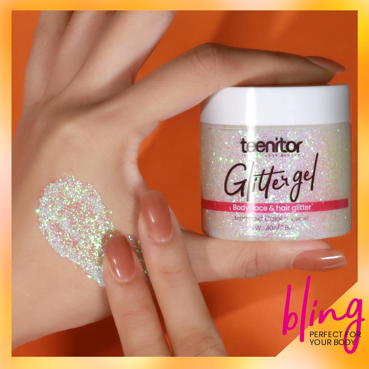 Teenitor Body Glitter, Face Glitter, Hair Glitter Gel, Holographic White Glitter for Face Body Makeup Beauty and Personal Care Teenitor