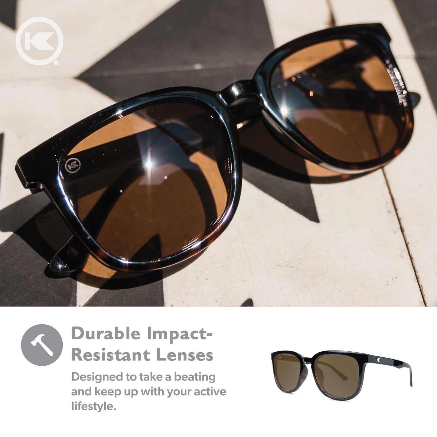Knockaround Paso Robles Polarized Sunglasses for Women & Men - Impact Resistant Lenses & Full UV400 Protection, Black And Tortoise Shell Frames/Brown