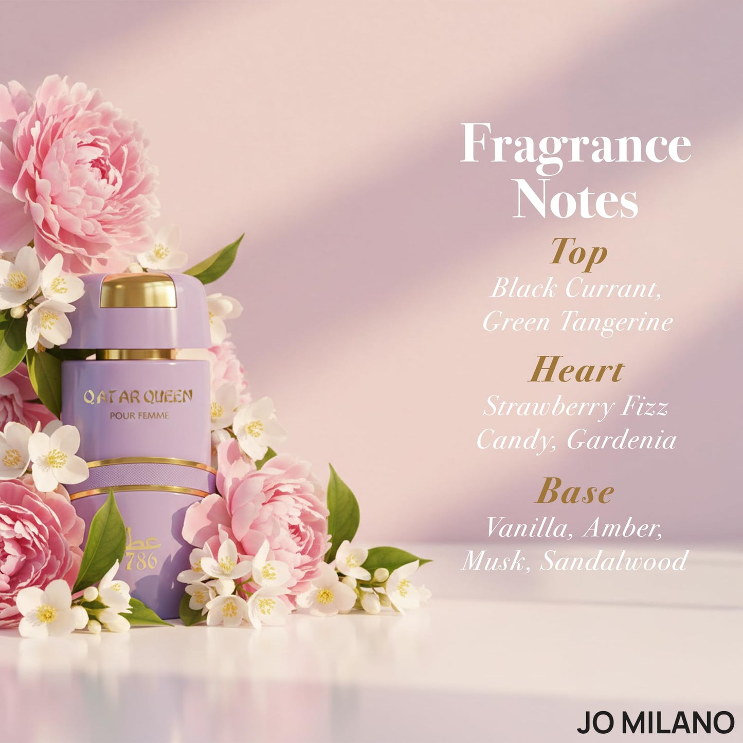 Jo Milano Qatar Queen Eau De Parfum Spray | 3.4 oz (100ml) | Fruity, Vanilla, Citrus, Floral, Amber, Oud Scent | Long Lasting Fragrance for Women
