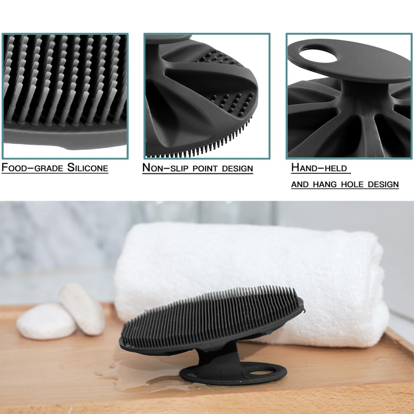INNERNEED Soft Silicone Body Scrubber Exfoliating Glove Shower Cleansing Brush, SPA Massage Skin Care Tool, for Sensitive and All Kinds of Skin