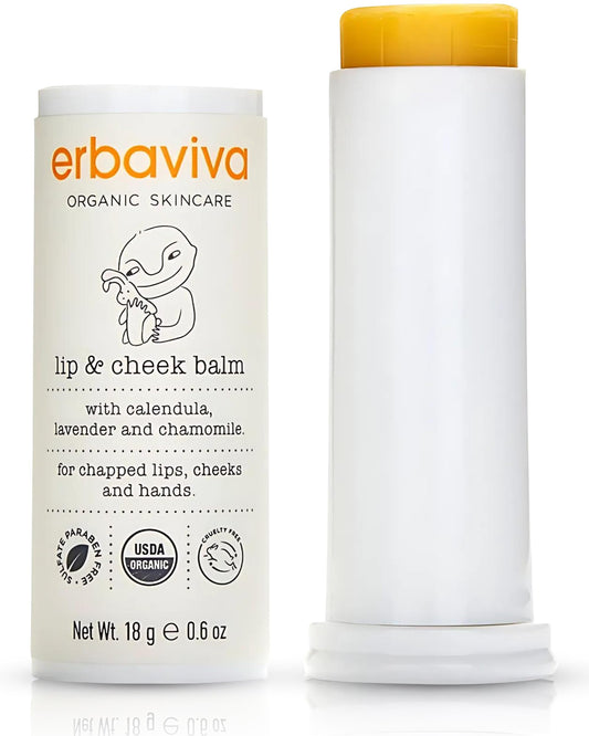 Erbaviva Organic Lip & Cheek Balm - Moisturizing Stick for Baby & Adults | USDA Organic, Shea Butter & Calendula for Dry, Chapped Skin | Lip, Cheek