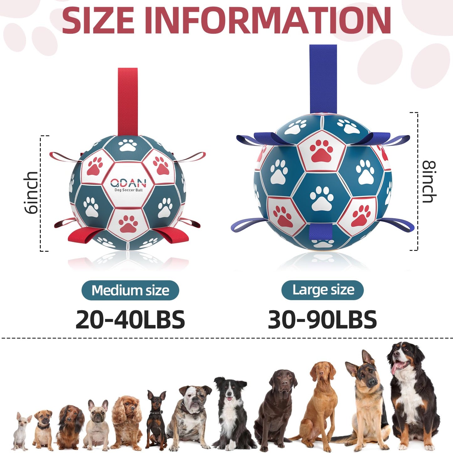 QDAN Premium Dog Soccer Ball Toy with Straps – Durable Training & Water Play Ball for Small/Medium Dogs – Puppy Birthday Gift, 6 Inch