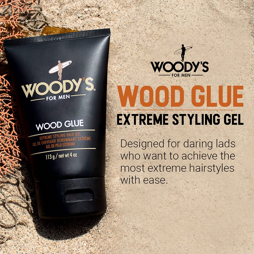 Woody's Wood Glue Extreme Hold Hair Gel for Men - Mens Hair Gel Strong Hold, Non-Flaking, High Shine Styling for All Hairstyles, 4 oz