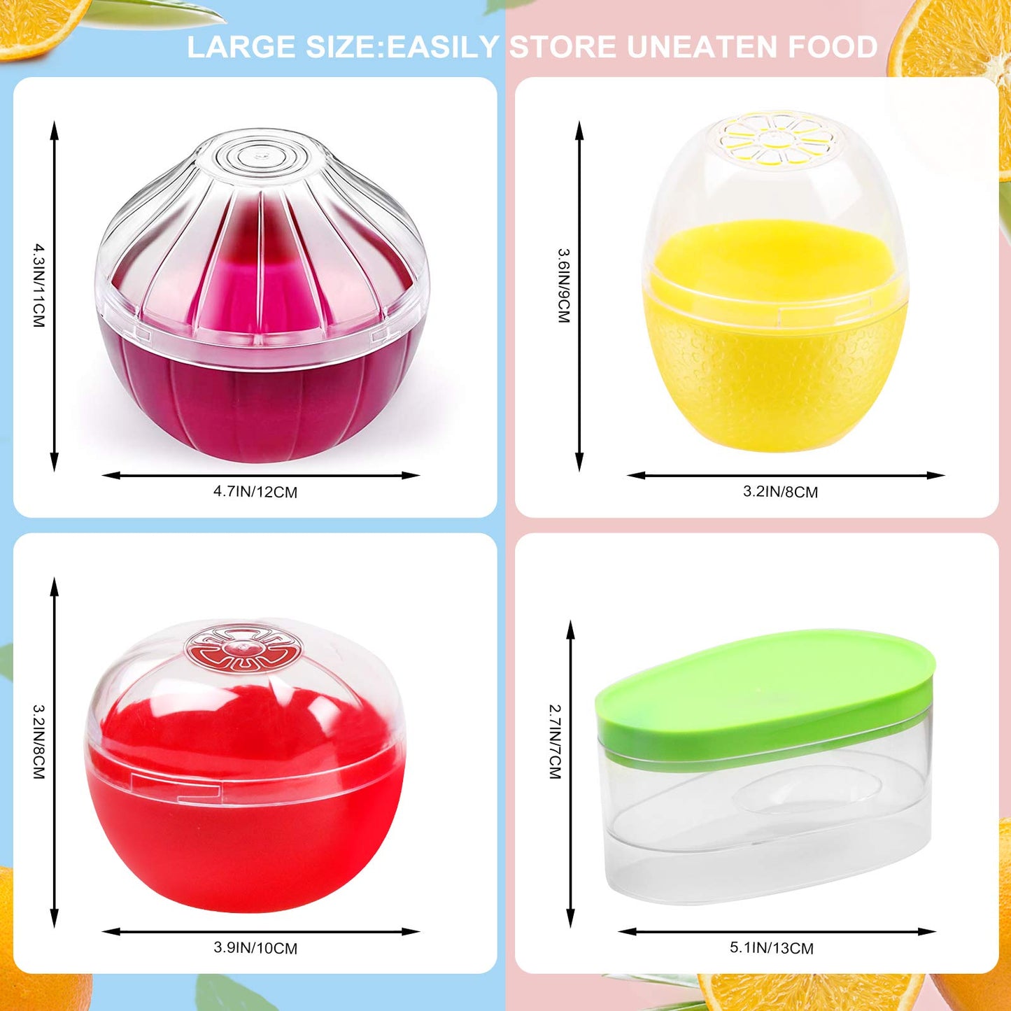 AYCCNH Fruit and Vegetable Storage Containers for Fridge 4 Piece Set, Onion, Lemon, Tomato and Avocado Saver/Holder/Keeper
