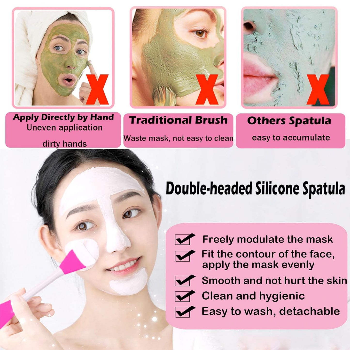 RamPula Mask Applicator Silicone Face Brush Face Mud Cream,Clay Mask,DIY,Modeling Mask Brushes DIY Mud Mixing Spatula Double-end Handheld Scoop Skin