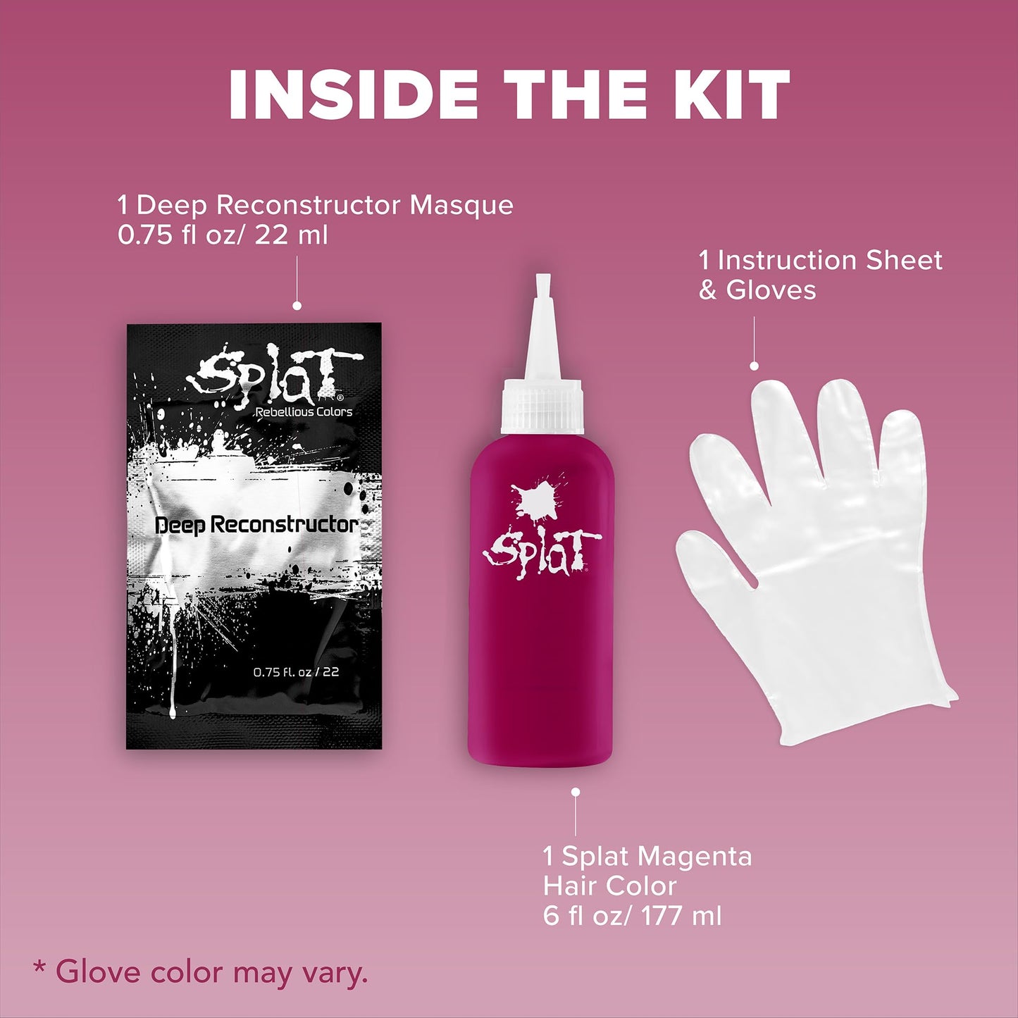 Splat Midnight Magenta Semi Permanent Hair Dye Kit, 1 Application, Includes Deep Reconstructor Conditioner, Lasts 30 Washes, No Bleach Required, Vegan