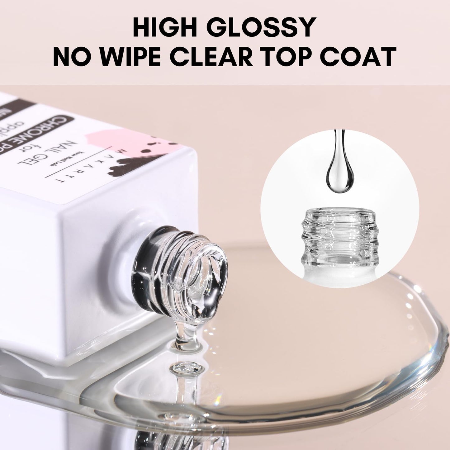 Makartt Gel Top Coat for Chrome Nail Powder - 15ml Clear No Wipe High Gloss Top Coat Gel Nail Polish Mirror Shine Long Lasting Easy Application, Soak Beauty and Personal Care Makartt