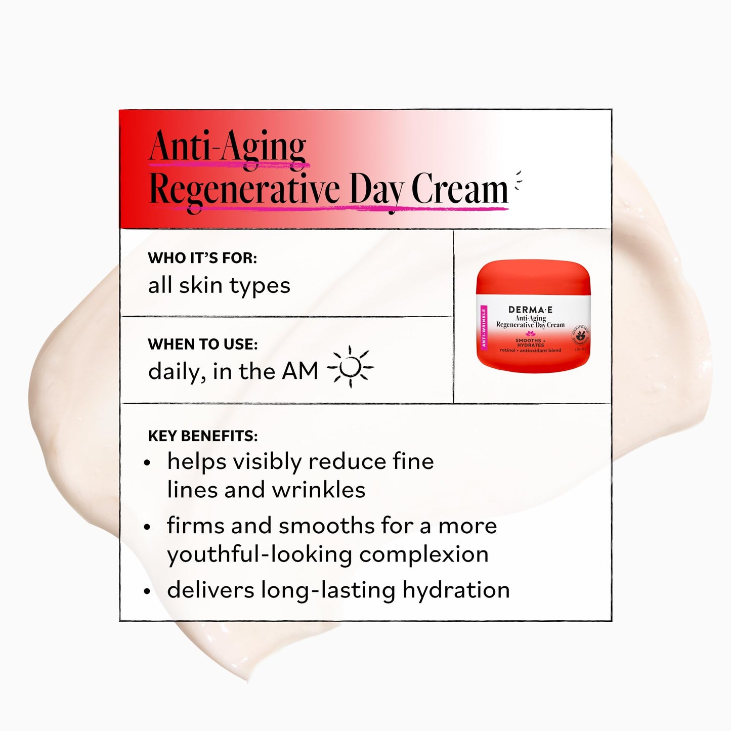 Derma E Anti-Aging Regenerative Day Cream - Astaxanthin Moisturizer for Face - Lightweight Firming Anti-Wrinkle Cream with Lavender, Jojoba Oil