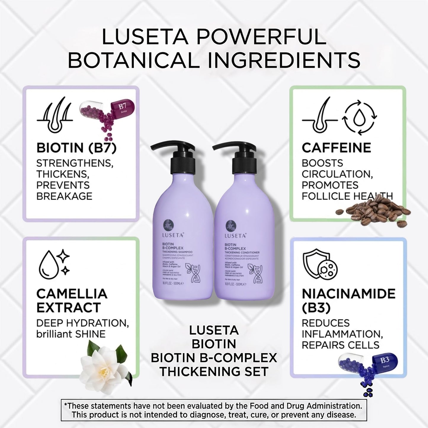 LUSETA Thickening & Hair Strengthening Care- Biotin B-Complex Shampoo and Conditioner Set for Thinning Hair. Routine Volumizing Formula with Niacin