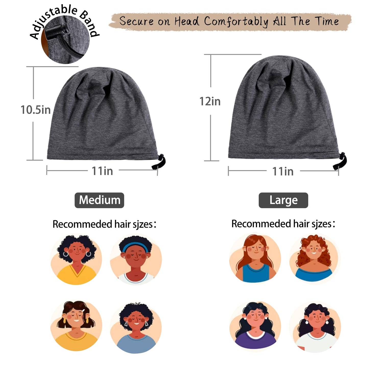 NICPOO Silk Satin Bonnet Hair Wrap for Sleeping, 2 Pcs Adjustable Silk Bonnets for Women Men Sleep Cap Silk Lined Slouchy with Adjustable Strap Curly Beauty and Personal Care NICPOO