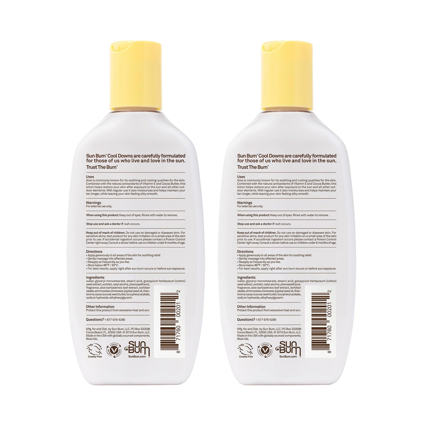 Sun Bum Cool Down Aloe Vera Lotion Vegan After Sun Gel With Cocoa Butter To Soothe and Hydrate Sunburned Skin, 8 oz (Pack of 2)