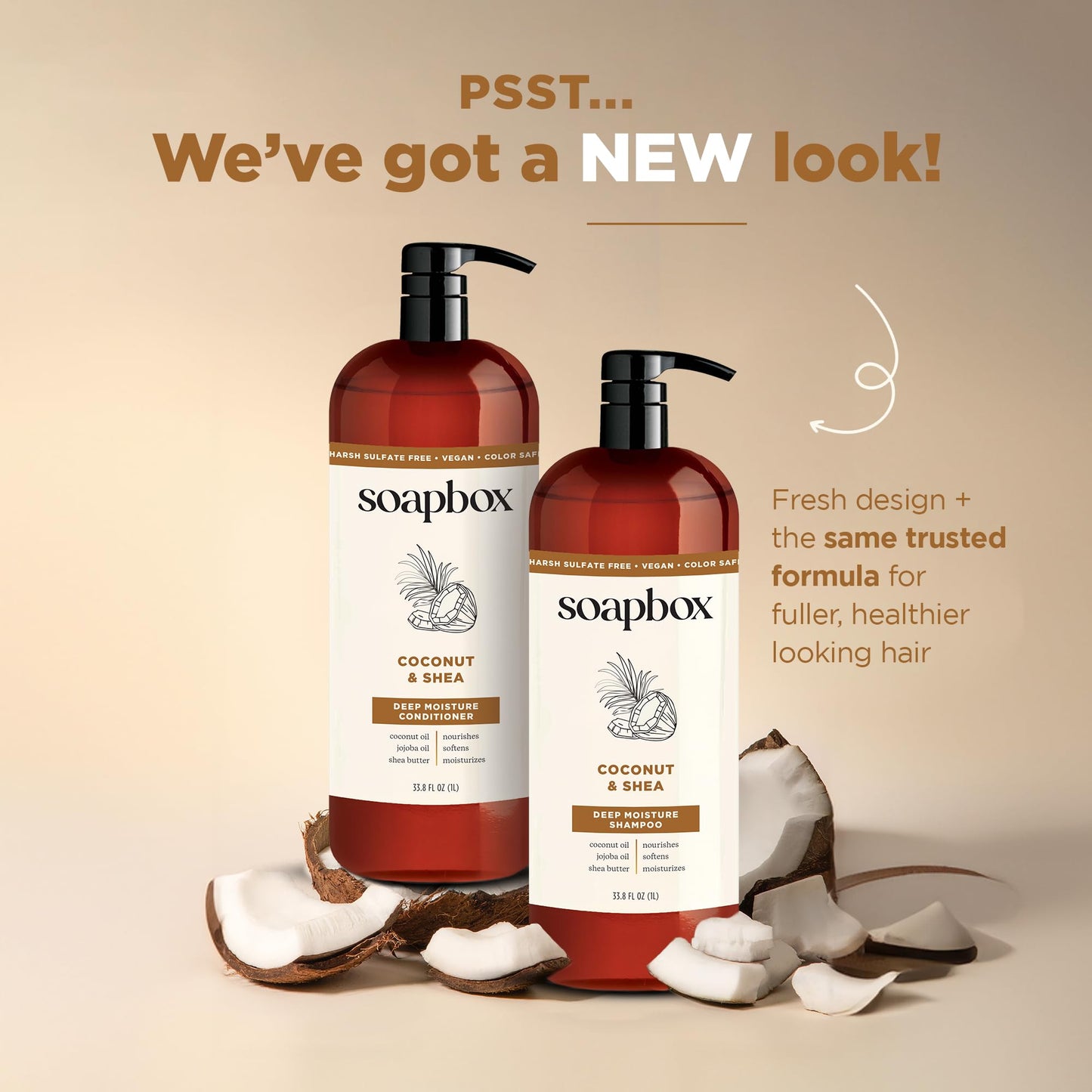 Soapbox Shampoo and Conditioner Set with Coconut Oil, Jojoba Oil, Aloe and Shea Butter to Moisturize and Nourish for All Hair Types, 1 Liter Each