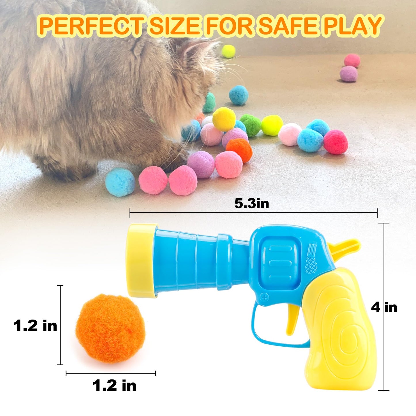 MeoHui 31pcs Cat Ball Launcher Toy – 30 Plush Balls & 1 Launcher Gun, Fun Interactive Play for Indoor Cats & Kittens